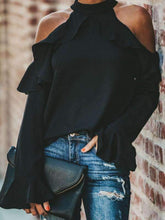 Band Collar Flounce Plain Blouses